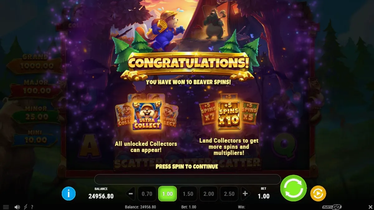 Pemandangan hutan dan karakter berang-berang dalam slot Gnaw’n Gold